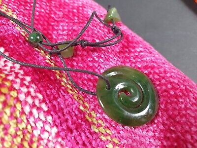 Old New Zealand Maori Green Stone Jade Swirl Pendant on Cord …beautiful collecti
