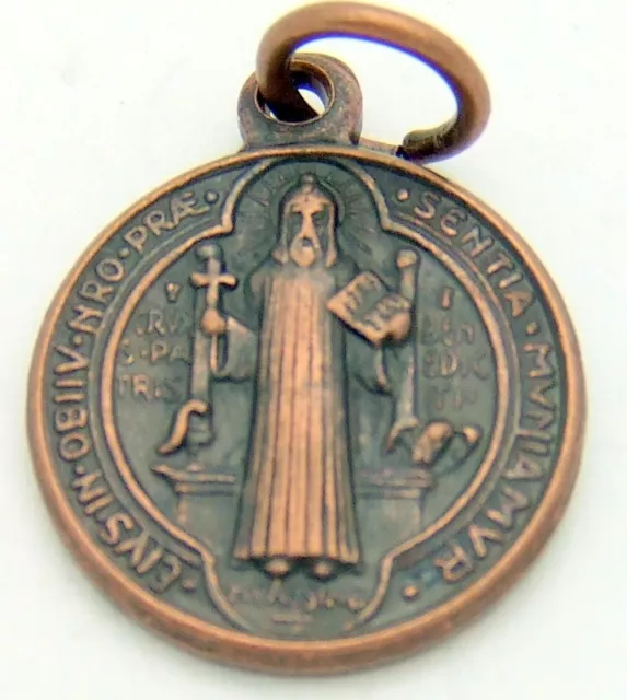 MRT St Benedict Mini Copper Pendant Medal Protection Saint Gift 5/8" Italian