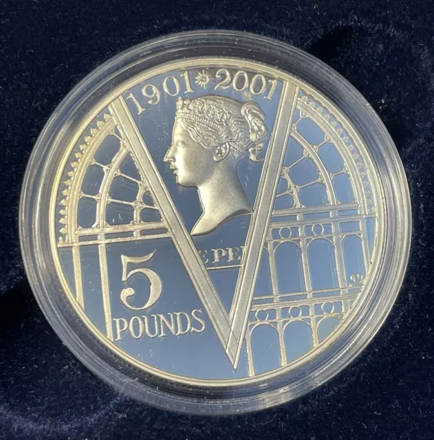 2001 Silver Proof £5 Victoria 100th Great Britain Five Pound Coin Box & COA