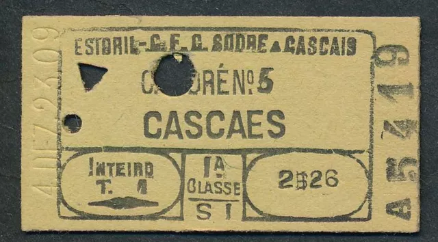 PORTUGAL Railway ticket 1923 1st cl C Sodre No5 - Cascaes QY7197