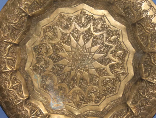 Vintage Hand Crafted Wall Decor Ornate Floral Brass Plate 3