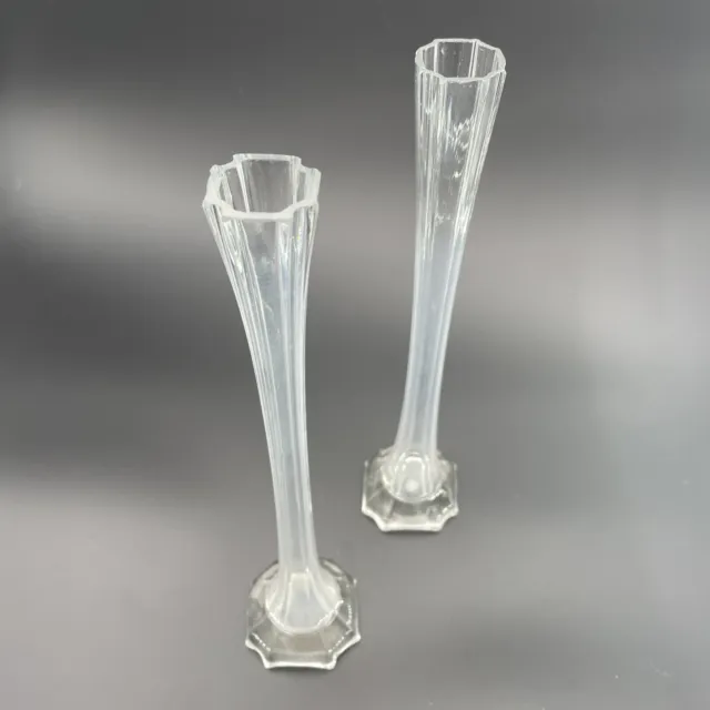 Pair of Glass Art Deco Bud Vases - Original Vintage - 26.5cm Tall