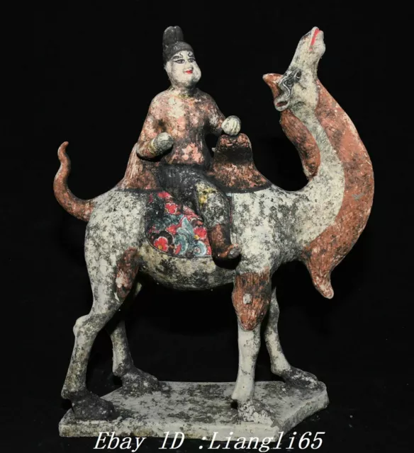 12.6"Alte Dynastie Tang Sancai Keramik Malerei Menschen Kamel Lama Tier Statue