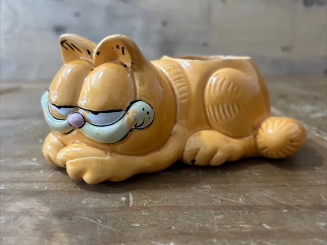 Vintage 1978 Garfield Keramik Pflanzentopf Halter Kinder TV Show Charakter Katze