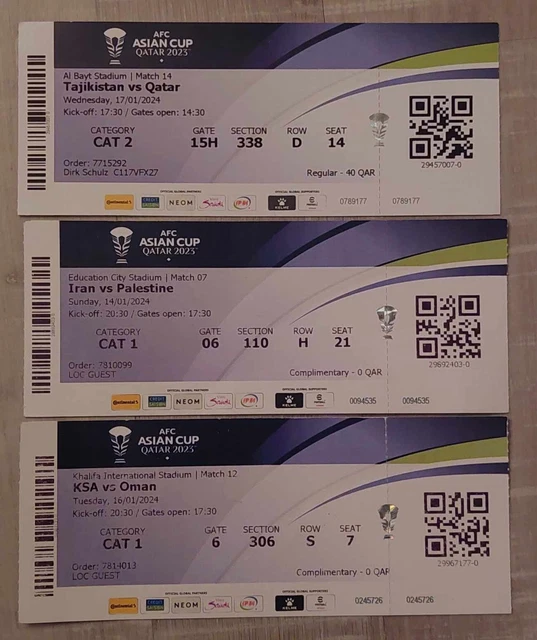 USED TICKET AFC Asian Cup Qatar 2023 Set 3 Tickets £10.07 PicClick UK