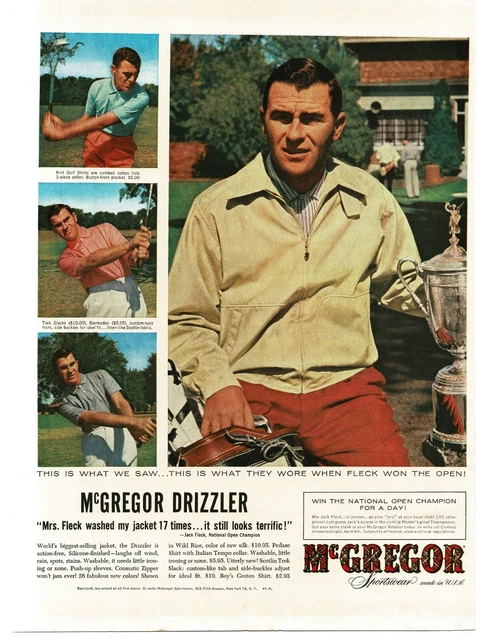 1956 McGregor Men's Clothes Sportswear Drizzler Jackets Jack Fleck Golfer Ad