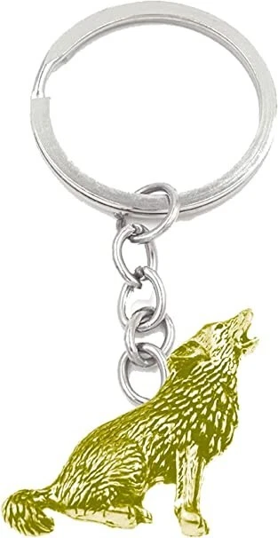 C18 Wolf English Pewter GOLD CHROME FINISH on split ring keyring