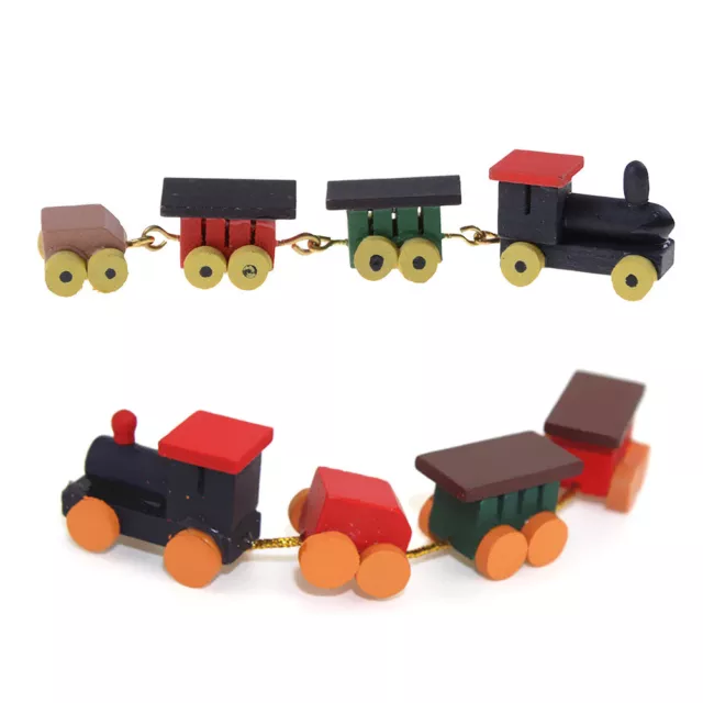 Cute 1/12 Dollhouse Miniature Painted Wooden Toy Train Set and Carriages *TM