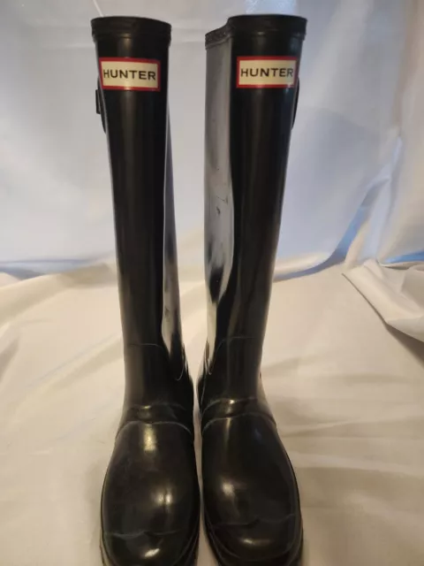 Hunter Original Tall Gloss Women's Rain Boots - Black Glossy, 7 US