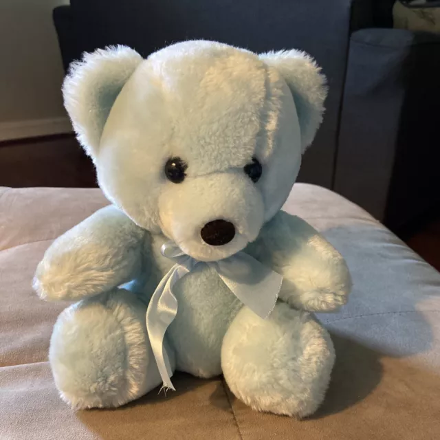 Teddy Bear Blue Plush Toy PRESTIGE Vintage 1985 Soft Cuddly Makes A Rattle Sound