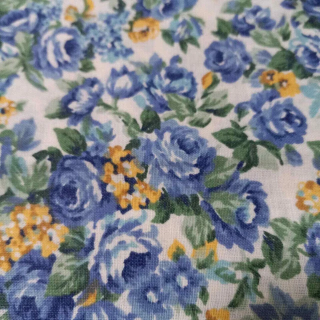 Cottage Roses Blue yellow Cotton Quilting Fabric 1 2/3 Yard