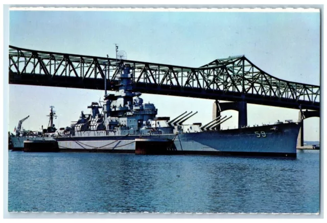c1960 USS Massachusetts Battleship Cove Braga Fall River  Massachusetts Postcard