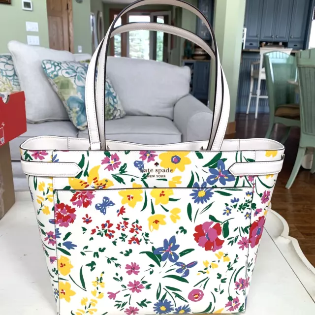 BEAUTIFUL KATE SPADE NEW YORK BECCA LAPTOP TOTE Garden Bouquet 12X16 NWT