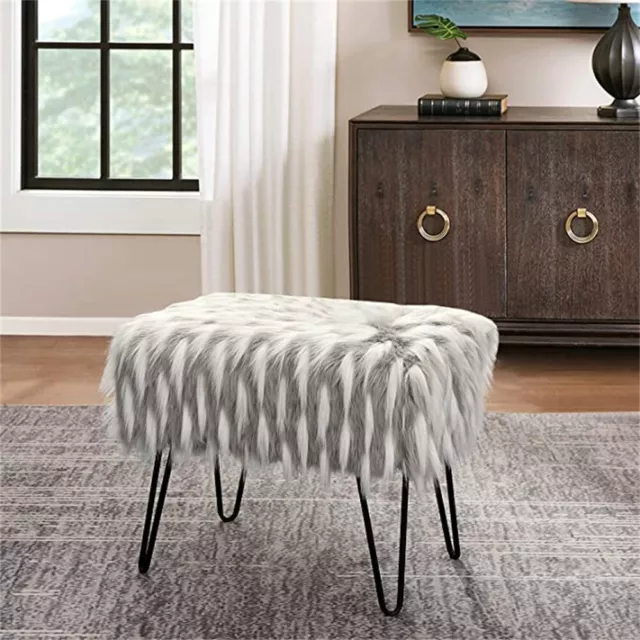 HST Feathery Faux Fur Ottoman Bench Foot Rest Vanity Makeup Stool Seat 19x13x17"