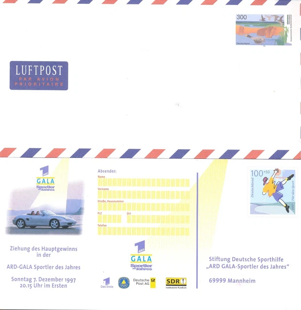 7 postfrische Ganzsachen Bund, dabei Luftpost Uso3,ARD-Gala,Philatelia-T+Olympia 2
