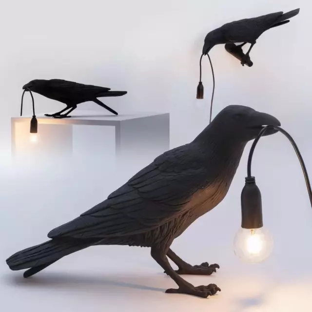 Raven Table Lamp - Crow Desk Lamp - Vintage Resin Bird Lamp - Birds Table Light