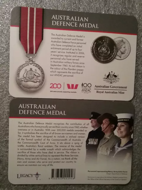 2017 Anzacs Legends Medals of Honour Australian Defence Medal 20cent unc coin