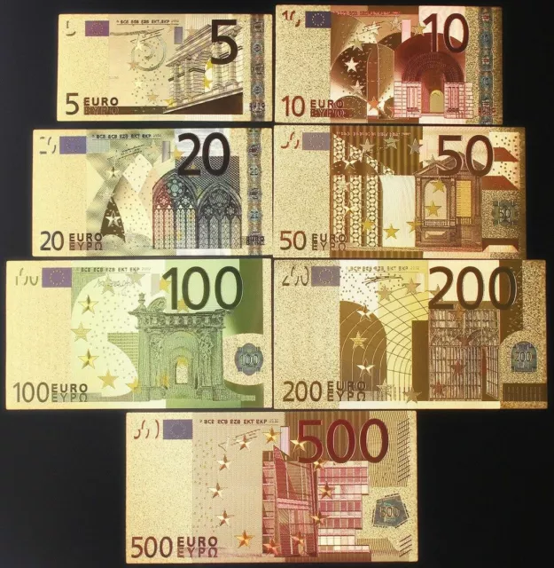 Euro Set - Gold Banknoten - Mit Farbe - Sammlung - Vergoldet - Selten Goldbarren