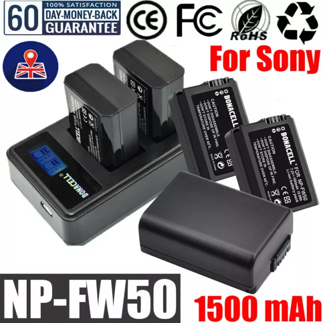 2pcs NP-FW50 Battery+DUAL Charger For Sony A6500 A5100 A6000 A7II NEX-3 A7RII UK