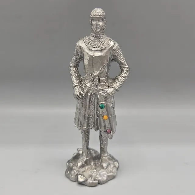 Pewter Medieval Knight Figurine Statue 4.25" Silver Sword King Arthur Castle