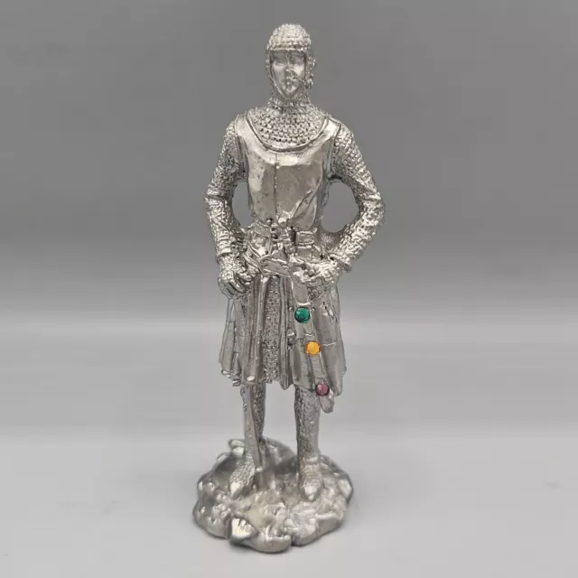 Pewter Medieval Knight Figurine Statue 4.25" Silver Sword King Arthur Castle