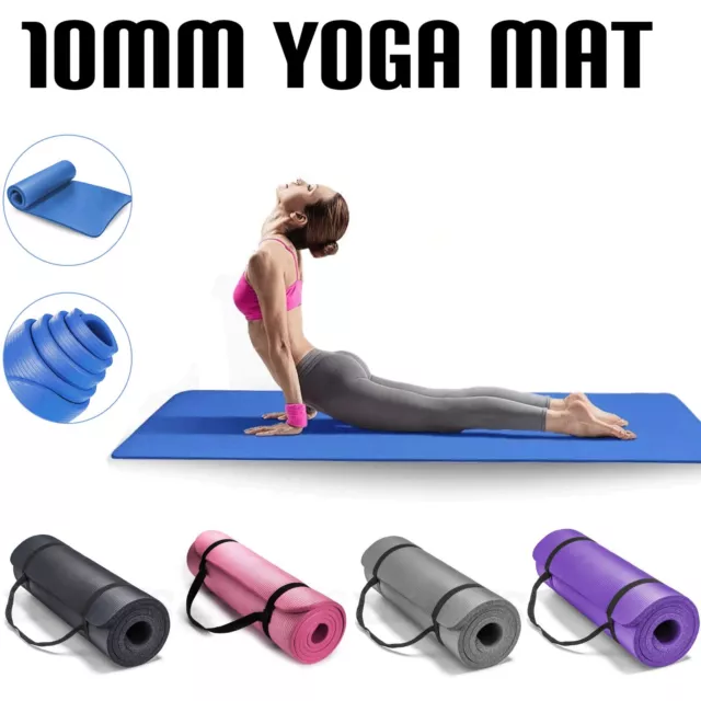 Exercise Yoga Mat Gymnastic 10mm Thick Fitness Training Pilates Free Carry strap