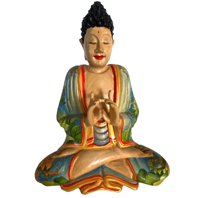 Buddha Statue Lotus Pose Manidhari Mudra Painted Wood Carving Sculpture Bali Art 2