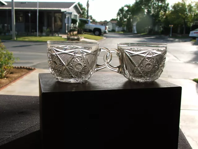 Two Matching c1900 Antique AMERICAN BRILLIANT Period ABP CUT GLASS Punch Cups
