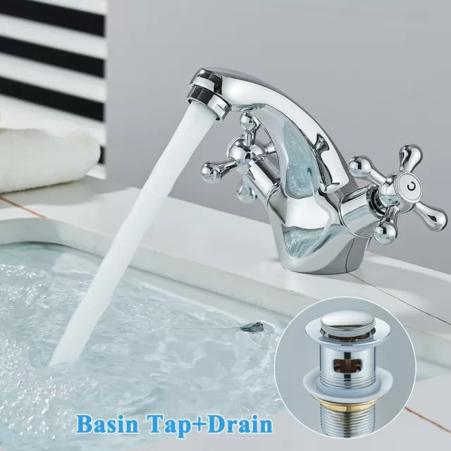 Modern Chrome Bathroom Basin Sink Tap Single Lever Mono Mixer Tap Faucet & Waste