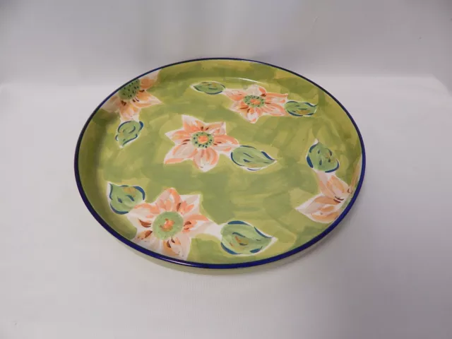 Green Floral Serving Dish, Chip Dish, Hand Painted in Thailand - reduced!