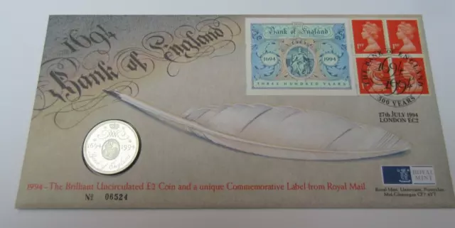 1994 Bank Of England Royal Mint £2 Pnc With 4 1St Class  Stamps Bunc Coin