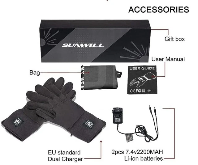 Sun Will Gants Chauffants Électriques, Gants Hiver avec Batterie 7,4V 3