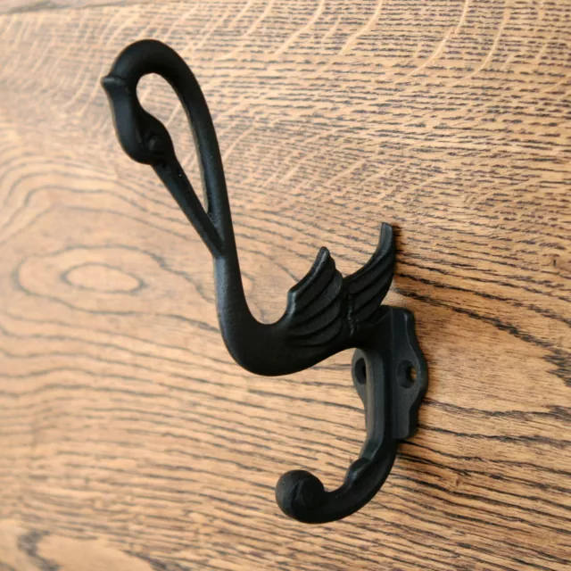 Coat Hooks  Vintage Cast Iron Traditional black Swan Fish Victorian Small