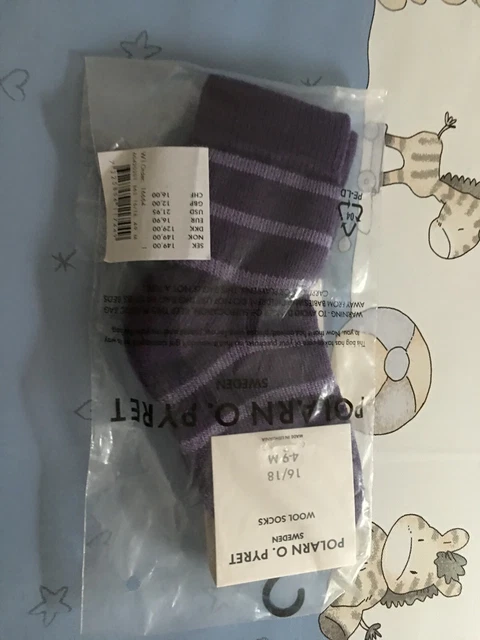 Calzini bambini Polarn O. Pyret lana spugna taglia 4-9m 16/18 viola a righe ragazzi ragazze