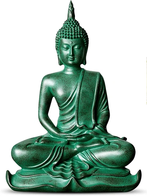 Meditating Seated Buddha Statue, 6.26” Tall Antique Polyresin Statuary