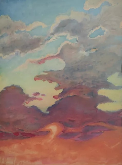 Clearance Sale Watercolour Signed Clouds Canopy Michaela Krinner 1915 - 2006