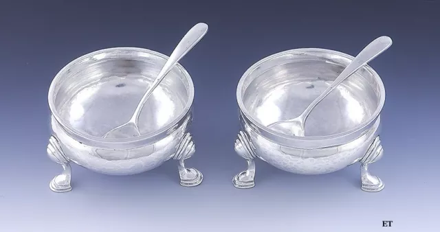 Great Pair Sterling Silver Open Salts w/ Spoons by Wooley Arts & Crafts