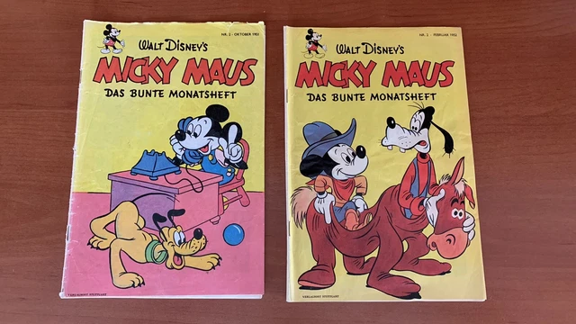2 alte Micky Maus Hefte, Reprint, Das bunte Monatsheft, Nr.2 10/51 und Nr.2 2/52