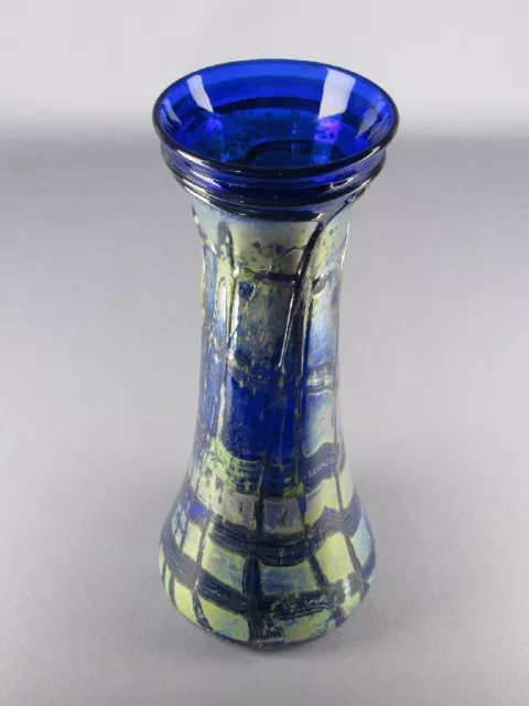Vaso vetro sommerso blu lava iridescente design con avventurina vintage anni 70