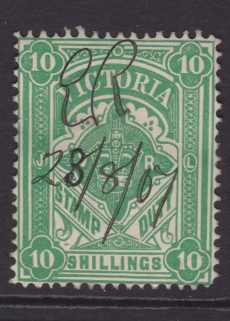 VICTORIA 1907 10/- SHILLING Blue Green QV STAMP DUTY FINE USED SG 272 (QD31.2)