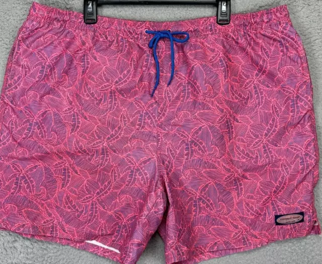 Pantalones cortos de tablero Vineyard Vines baúles de baño para hombre 2XL con estampado de hoja rosa malla forrada con logotipo