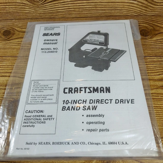 Owner's Manual & Parts List  Sears Craftsman 10" Band Saw - Model 113.244510