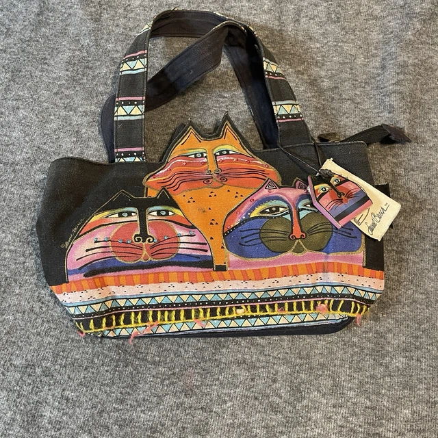 Laurel Burch 'Blossoming Feline' Cat Print Shoulder Tote Bag - Black Canvas, Adjustable Strap (Style LB6554C) 9 thumbnail image