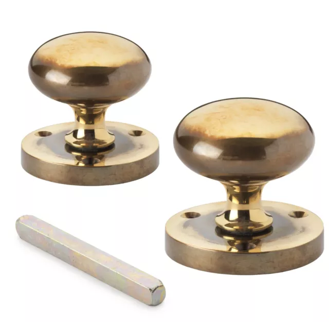 Aged Solid Brass Sprung Victorian Georgian Cottage Mortice Door Knobs Knob Pair