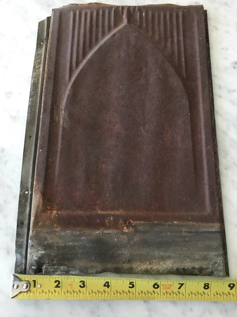 Antique Pressed Tin Metal Reclaimed Wall Roof Ceiling Tiles 9 X 14 Red 4