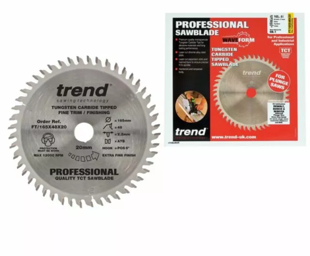 Trend 165Mm 48T 2.Mm Kerf Tct Dewalt Makita Bosch Plunge Saw Blade  Ft/165X48X20