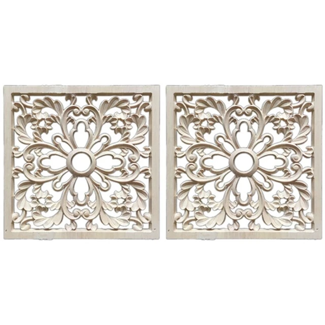 2X Rubber Wood  Floral Decal Craft Onlay Applique Furniture DIY Decor F:20 xZ5W9