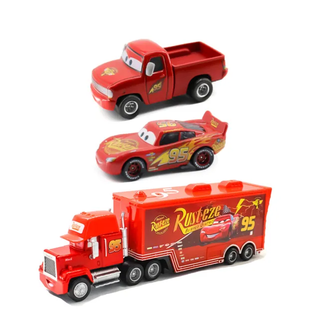 3PCS Disney Pixar Cars NO.95 Lightning McQueen Mack Hauler Truck &Pickup&Car Toy