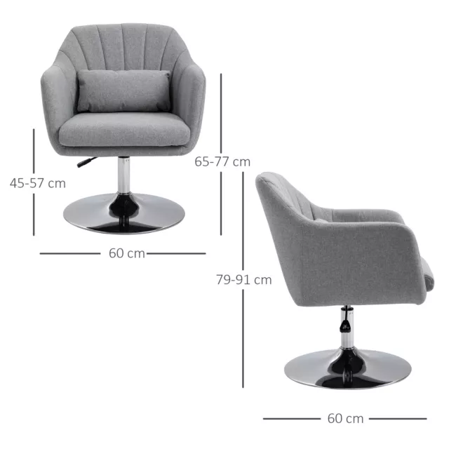 HOMCOM Stylish Retro Linen Swivel Tub Chair Steel Frame Cushion Seat Light Grey 3