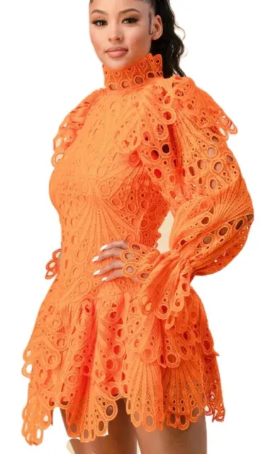 The Sang NWT Orange Crochet Lace Mini Dress Size Medium **